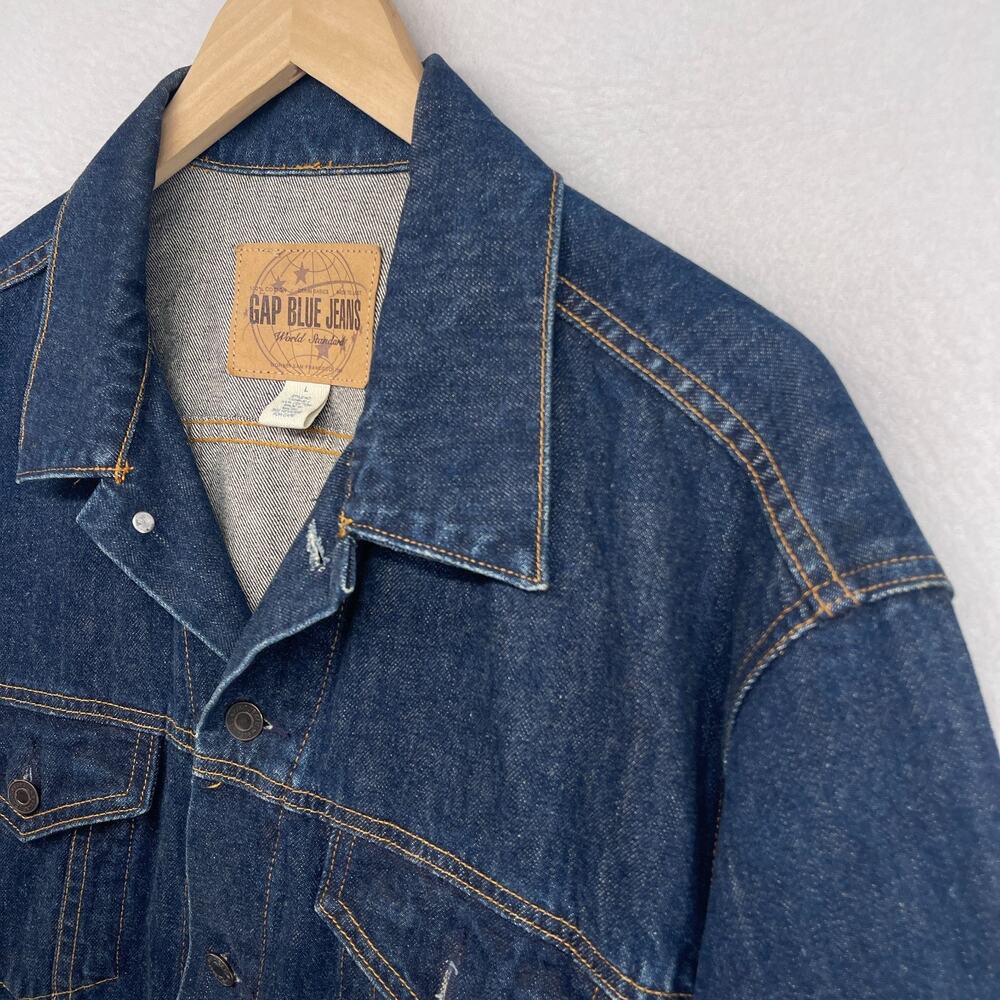 GAP Jacket Mens L 90s Y2K World Standard Jean Trucker Denim Cotton Blue VTG - Picture 6 of 13